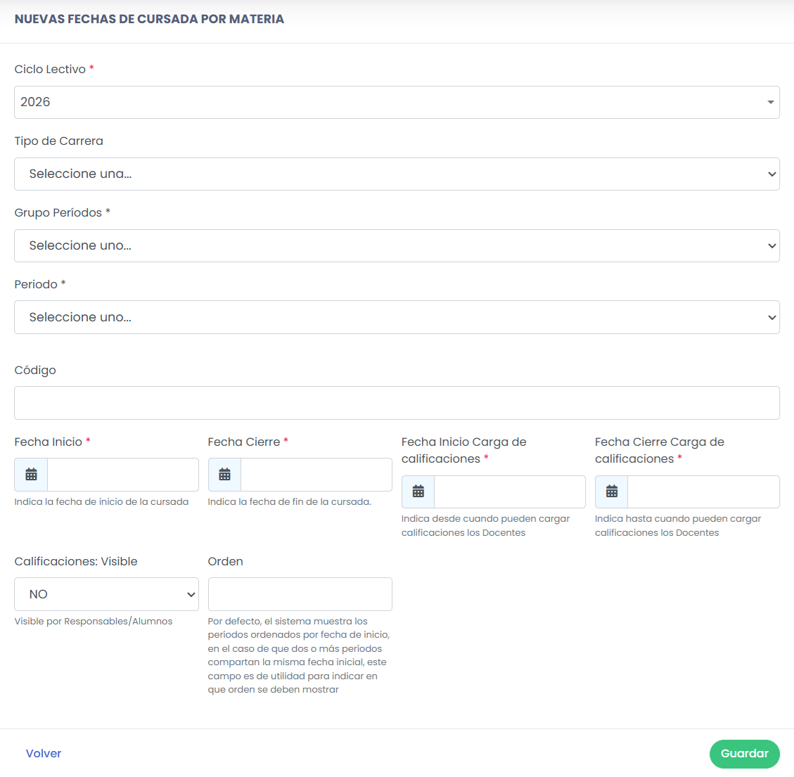 Crear una nueva estructura de fechas