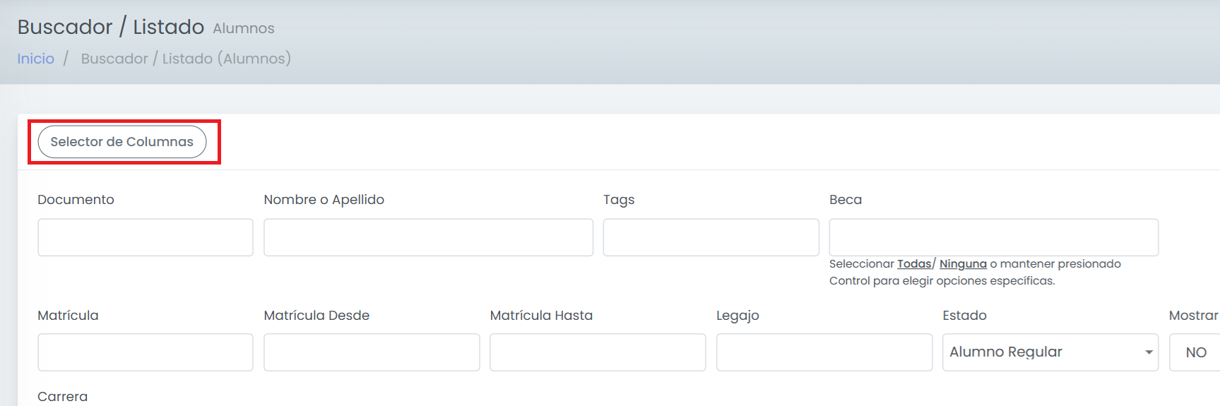 Configurar las columnas visibles
