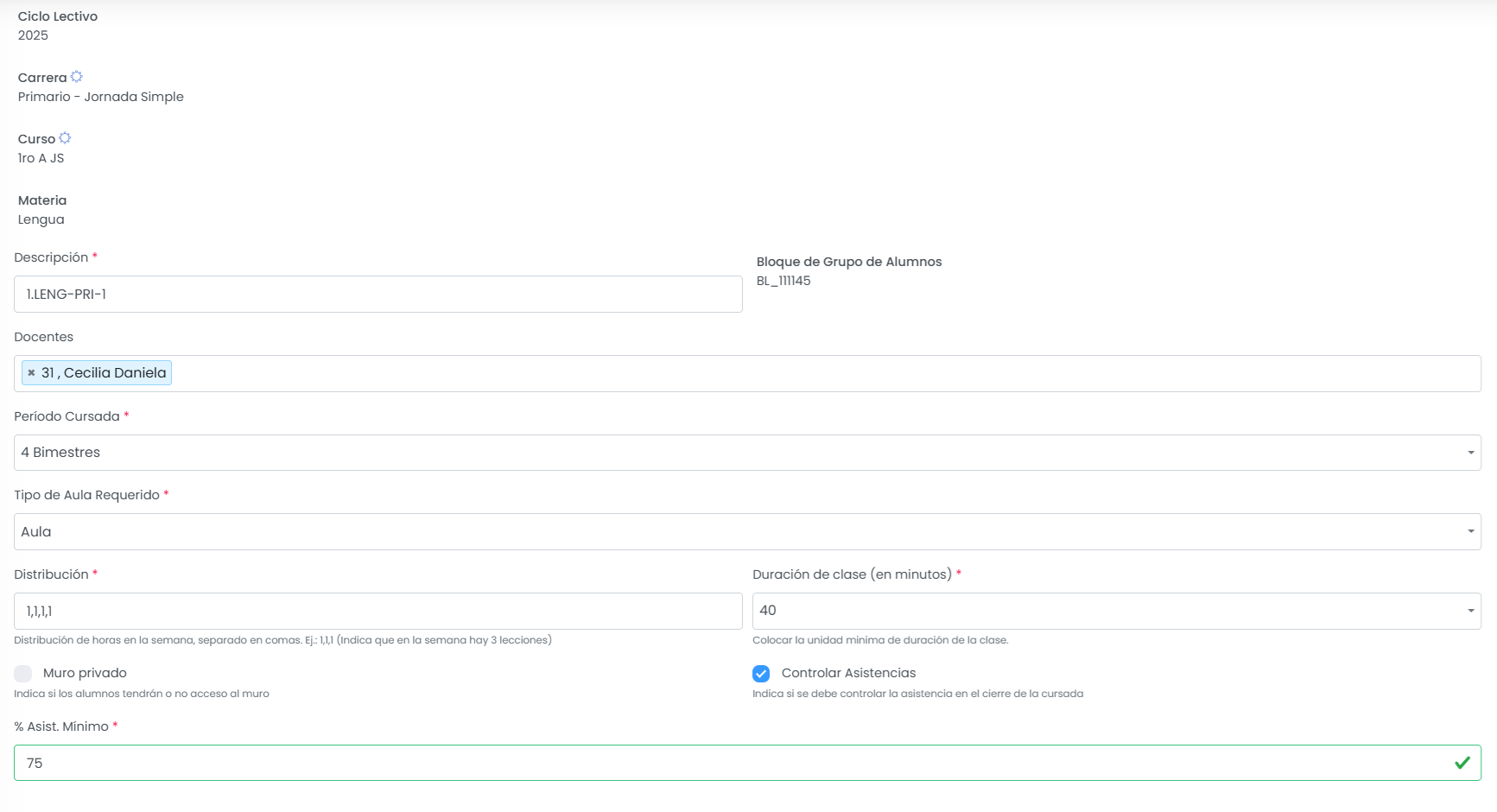 Configurar una cursada