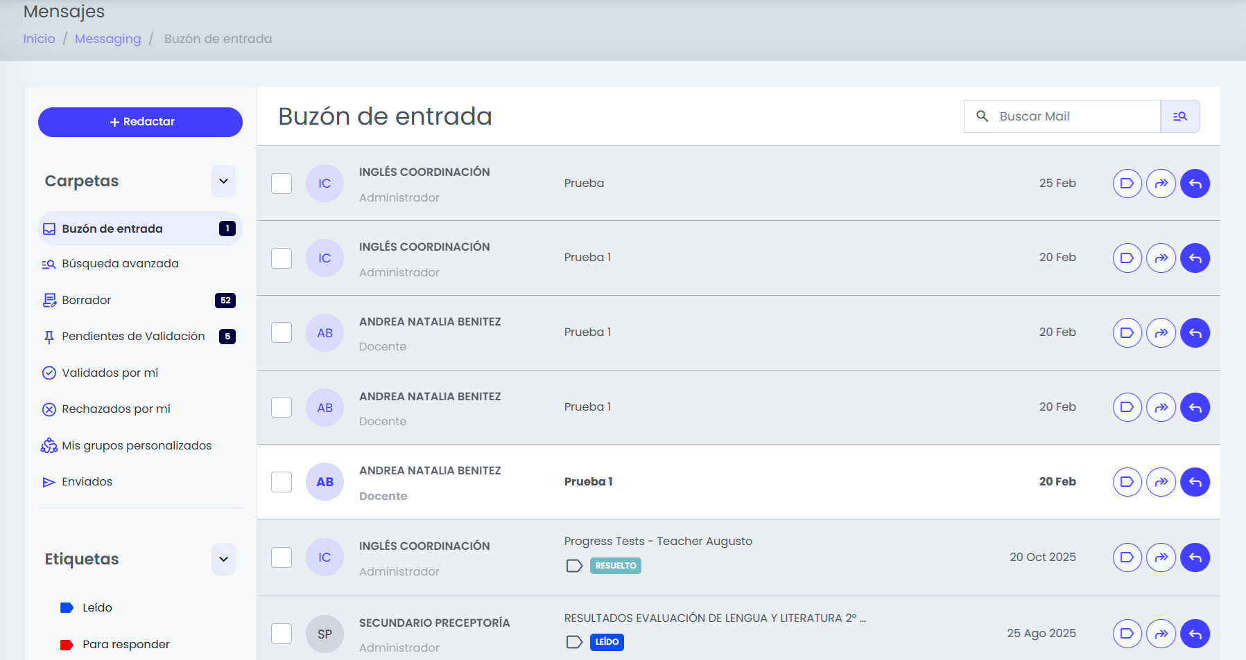 Organización de la mensajería