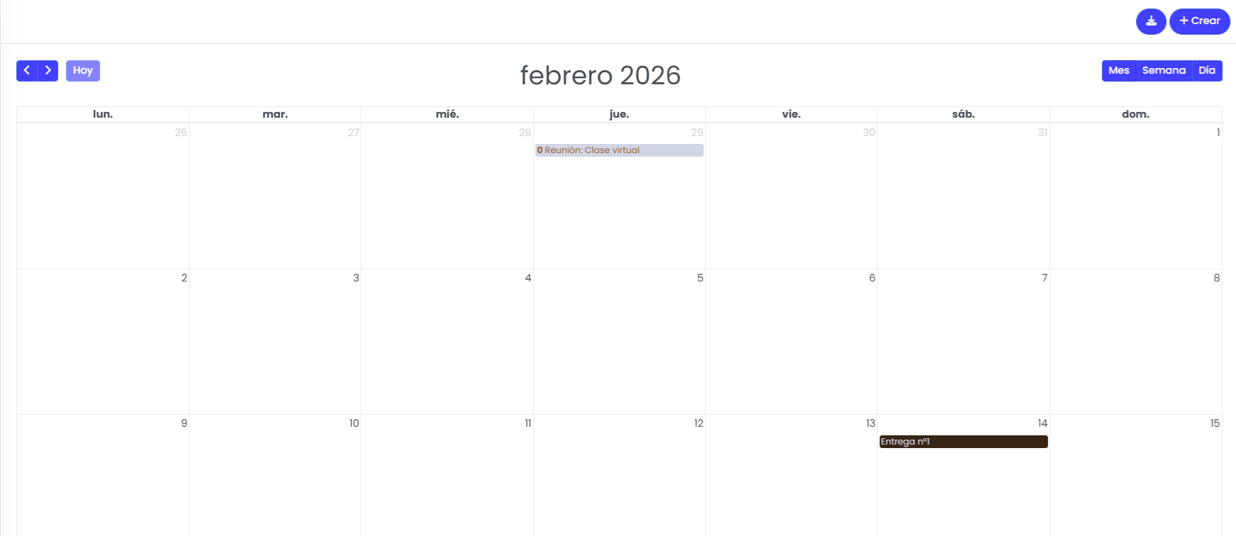 Acceso al calendario