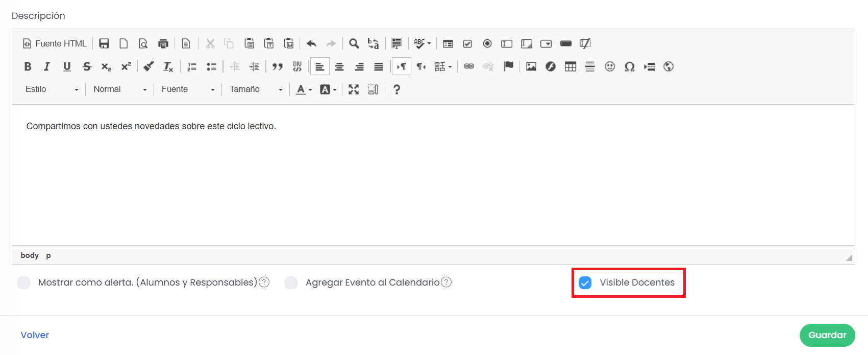 Opciones de configuración