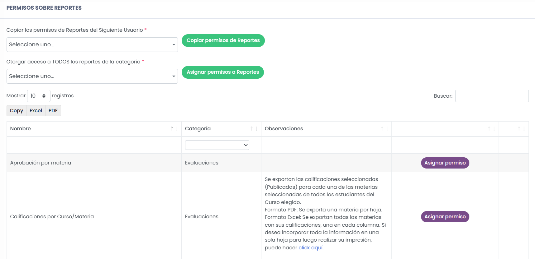 Configuración de permisos