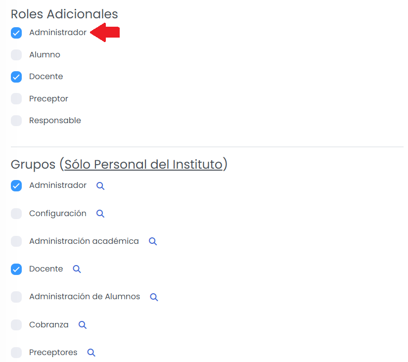 Acceso ampliado mediante rol administrador