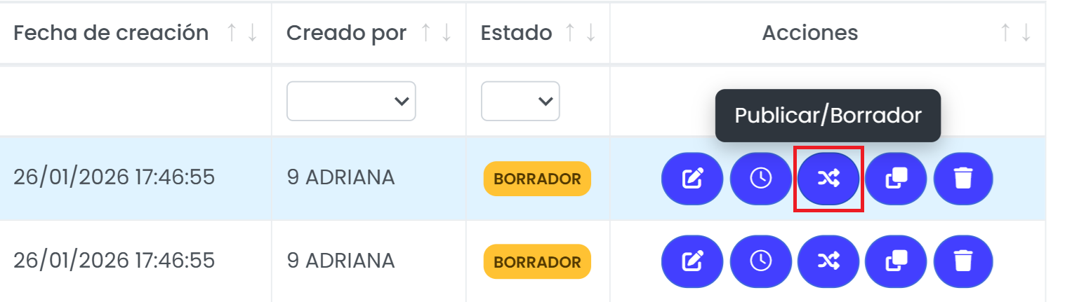 Publicar el cronograma