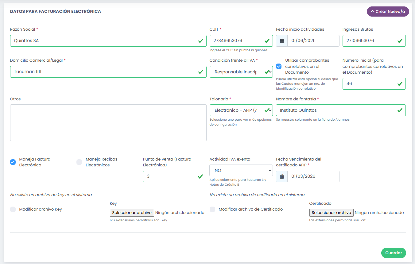 Completá los datos de facturación en quinttos