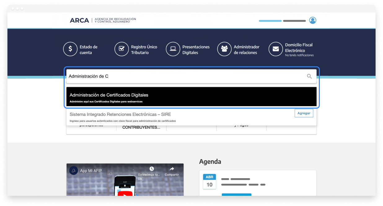 Ingresá a la administración de certificados digitales