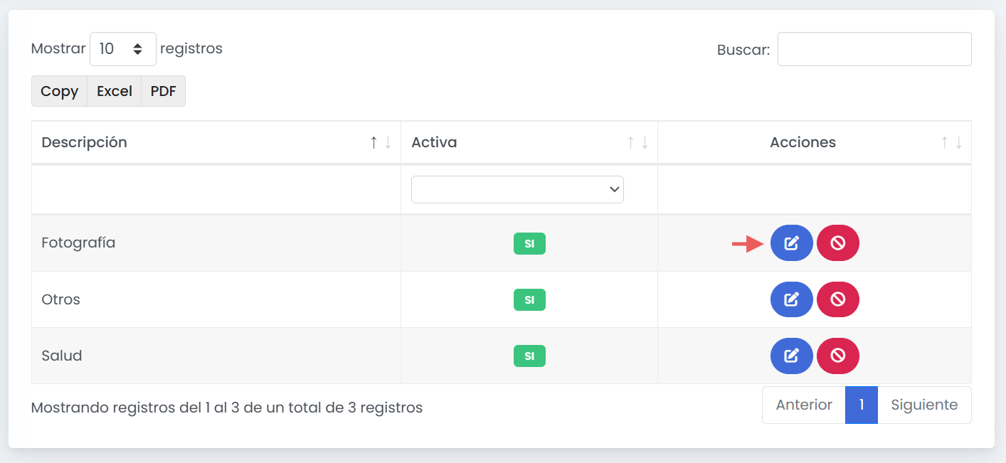Gestioná las categorías existentes