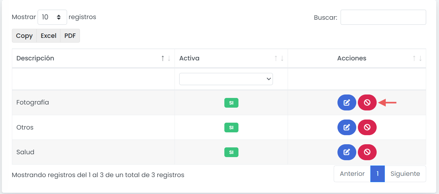 Gestioná las categorías existentes