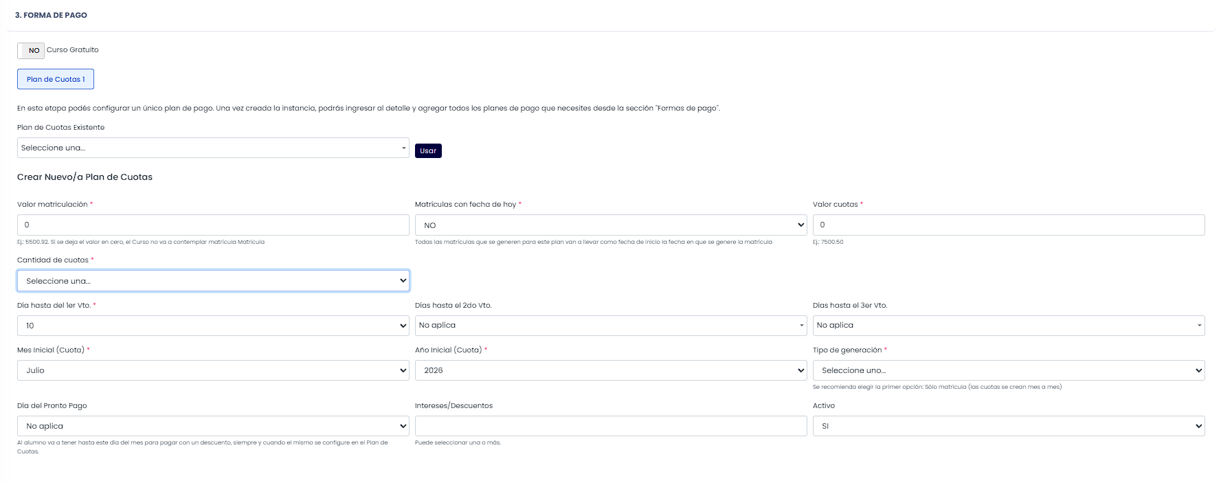 Configurá la forma de pago