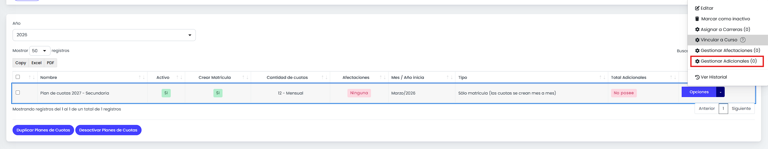 Accedé a Gestionar Adicionales