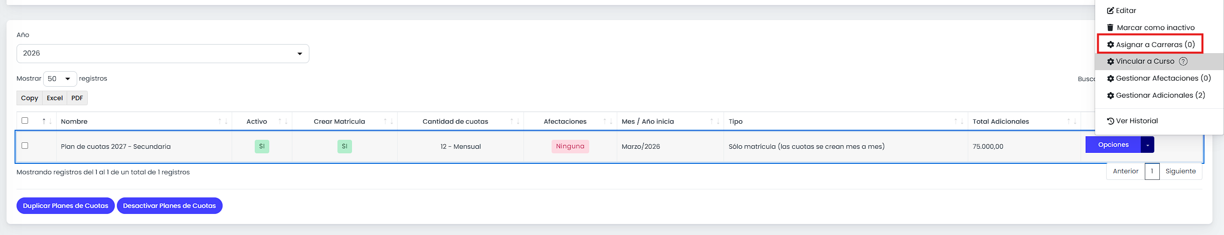 Accedé a la asignación de carreras