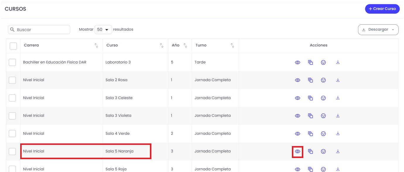 Ingresá a la configuración de cursos.