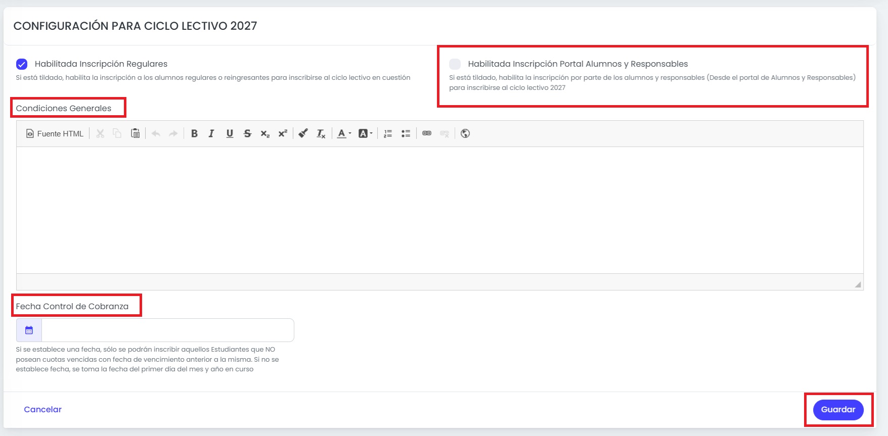 Configurá las opciones adicionales.