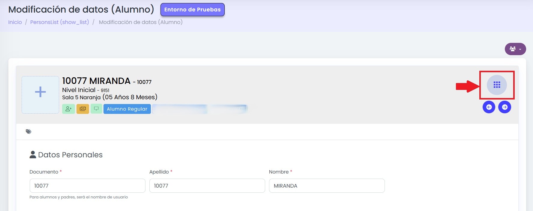 Accedé a la ficha del alumno.