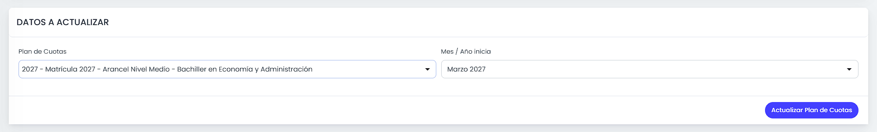Completá el plan y el inicio de las cuotas