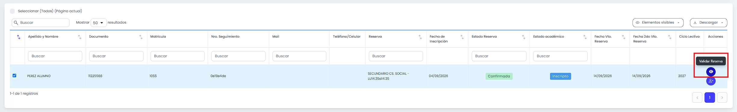 Accedé a la sección Reservas.