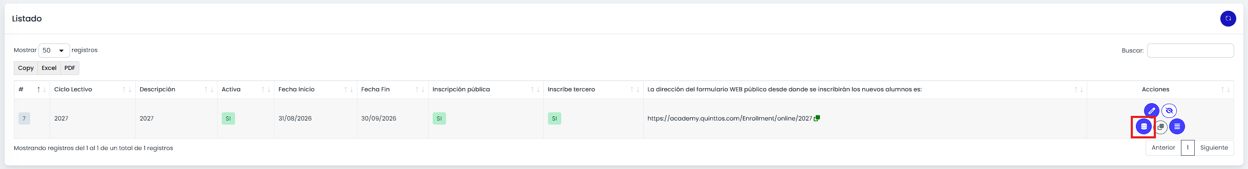 Seleccioná la inscripción.