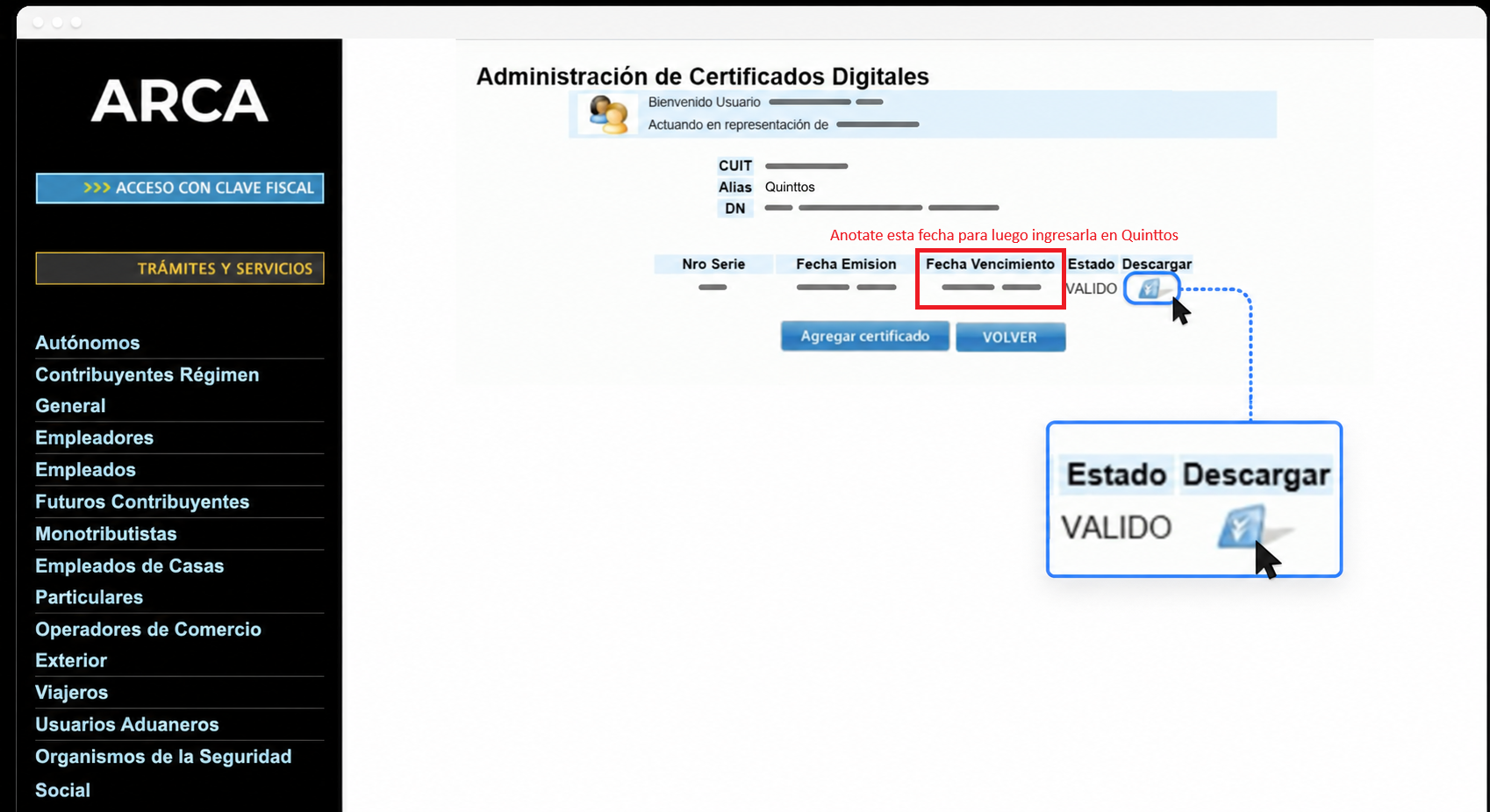 Descargá el certificado generado