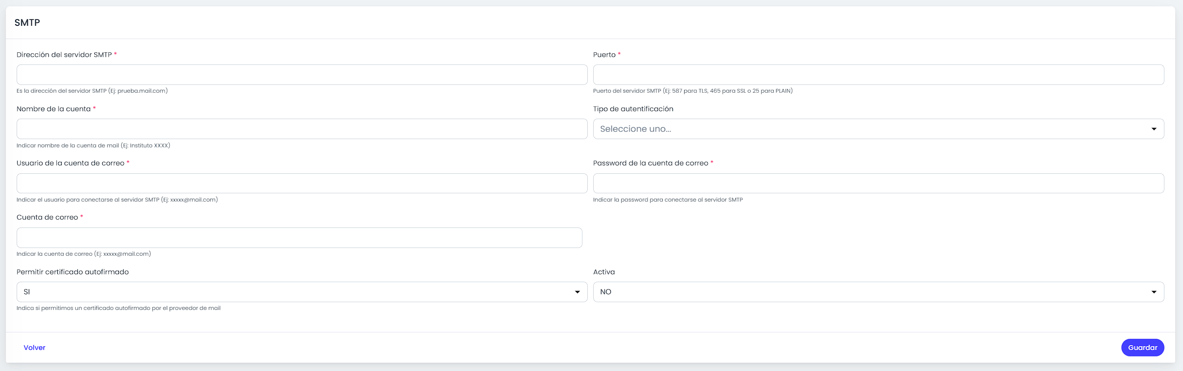 Si utilizás SMTP, solicitá los datos a tu proveedor